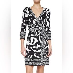 Diane von Furstenberg Tallulah Wrap Dress Flower Ikat Black White 2 DVF
